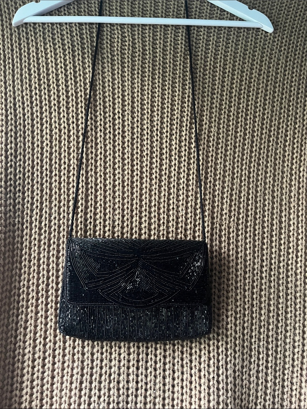 Black Beaded Evening Clutch with Slim Strap